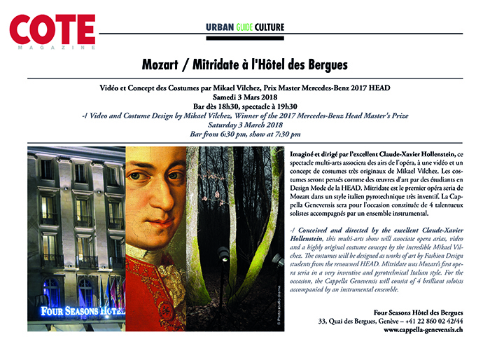 Article sur Mozart Mitridate paru dans Cote Magazine (février-mars 2018)